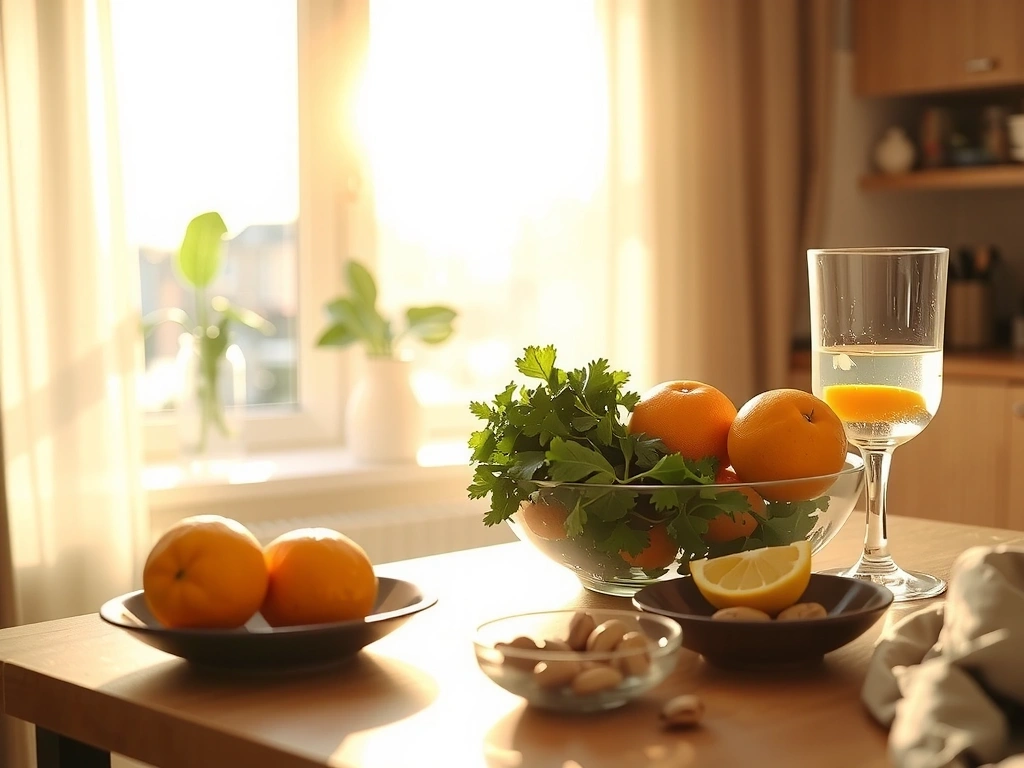 Frische Lebensmittel in goldenem Licht